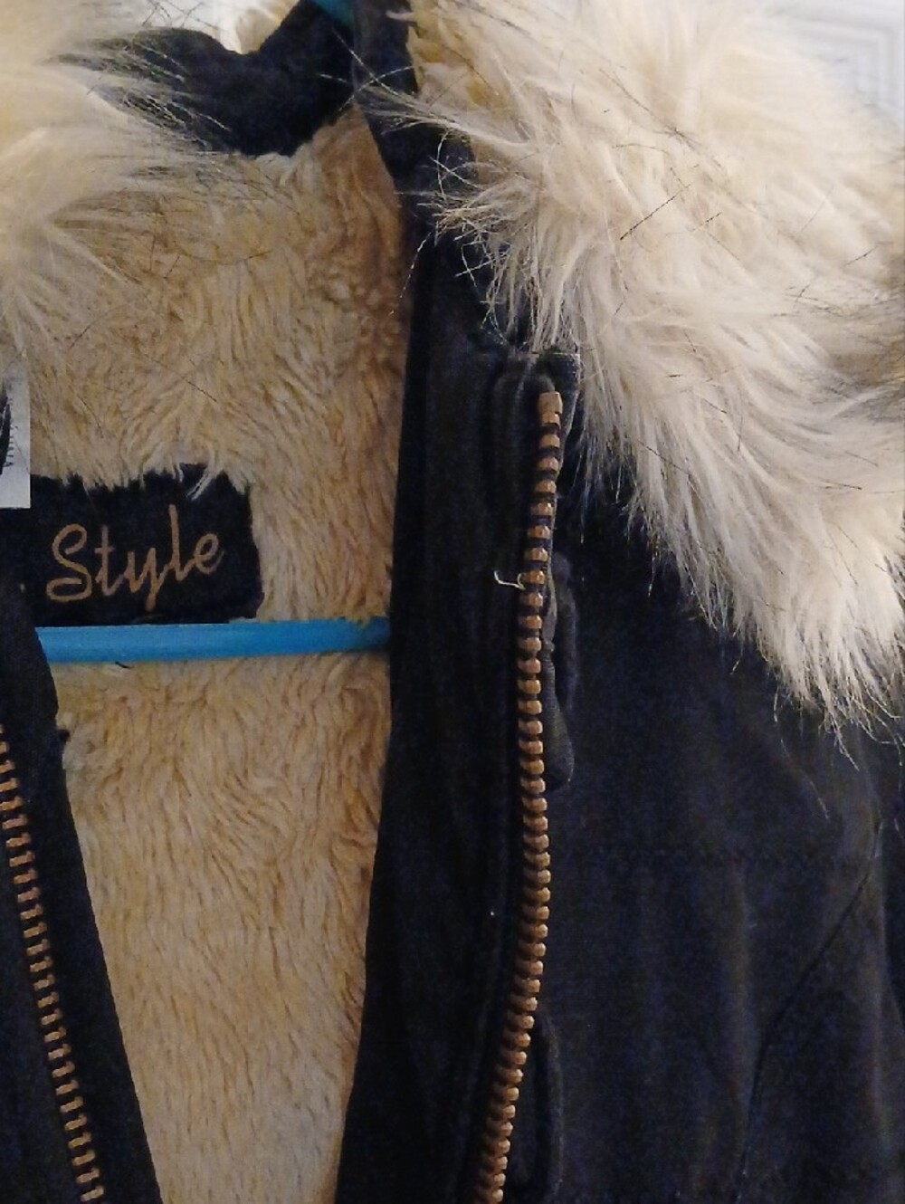 Women’s Black Bomber Jacket with Cream Faux Fur Collar - Picture 7 of 7
